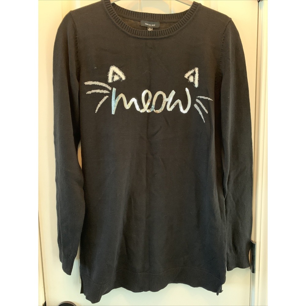NWT Verve Ami Meow Black Women's Sweater Size Med Halloween Ears And Tail